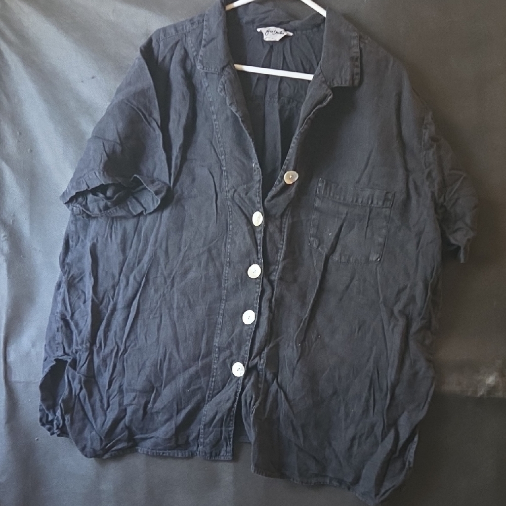 Women's Black Button-Up Shirt With Abalone Buttons